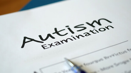 Autism examination report document with pen on desk