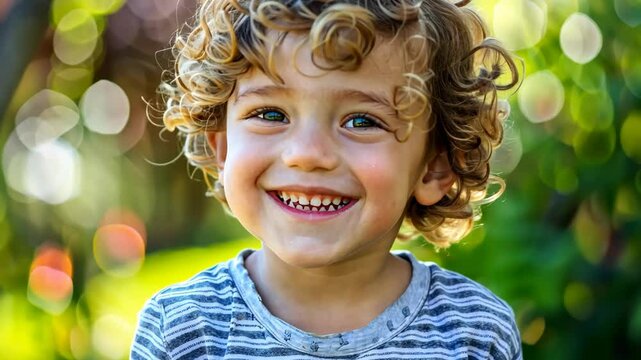 happy smiling boy in nature outdoor park, kid healthy and exploration concept