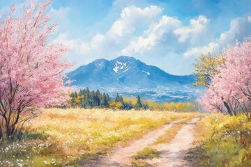 Fototapeta premium A dirt road leading to a mountain in the background, suitable for use as a landscape or scenic image