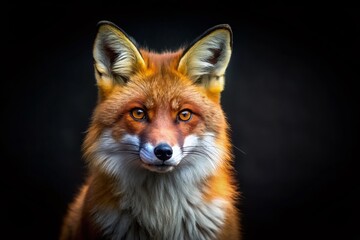 Fototapeta premium Majestic Red Fox Standing Proudly Against a Dark Background with Ample Copy Space for Text Overlay and Branding Opportunities - Perfect for Nature and Wildlife Themes