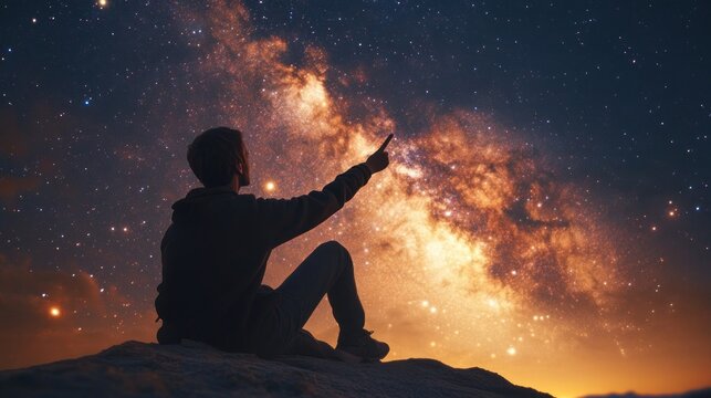 Silhouette of a Man Gazing at the Milky Way