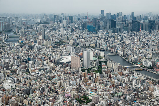 An aerial view on the urban scape of Tokyo, Japan