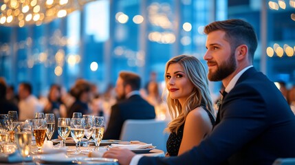 Elegant Evening at a Lively Indoor Fundraiser Gala in Upscale Banquet Hall