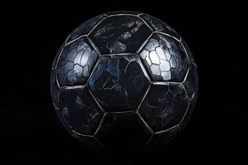 Naklejka premium A close-up of a black soccer ball against a dark background, ideal for sports-related designs and themes