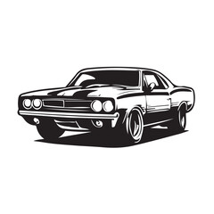 Naklejka premium American 70s customized muscle car line art silhouette vector on a white background