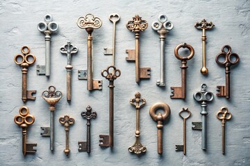 Minimalist Clip Art of Keys in a Clean, Simple Design for Modern Home Decor and Graphic Use, Showcasing Various Key Shapes and Styles in a Subtle Color Palette