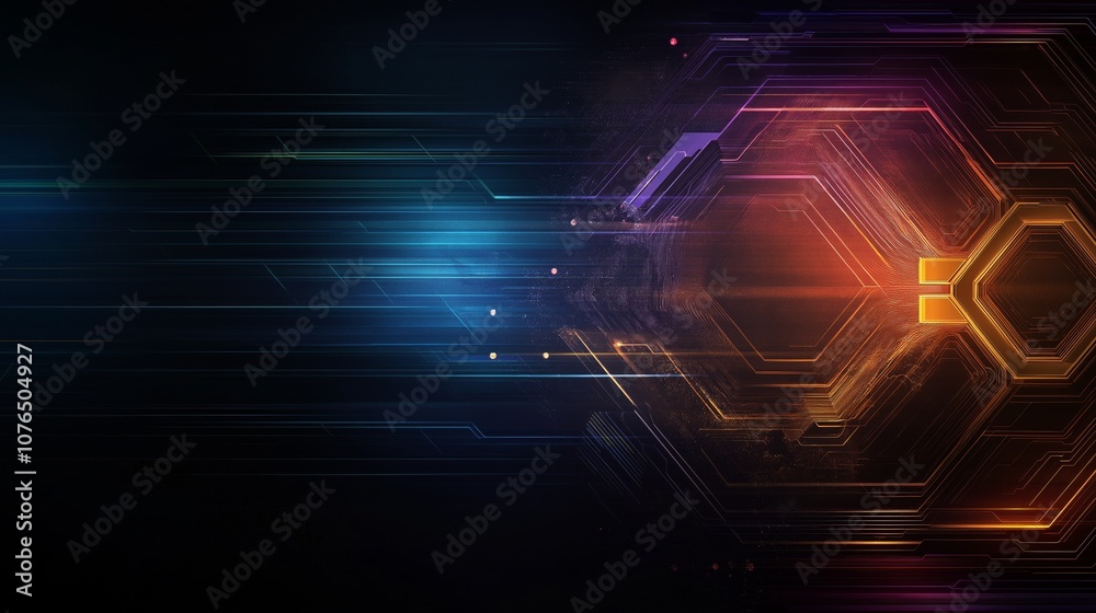 Poster a beauty futuristic abstract background in a high-tech style. shining lines and patterns resembling 