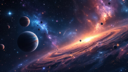 Unknown planet from outer space. Space nebula. Cosmic cluster of stars. Outer space background