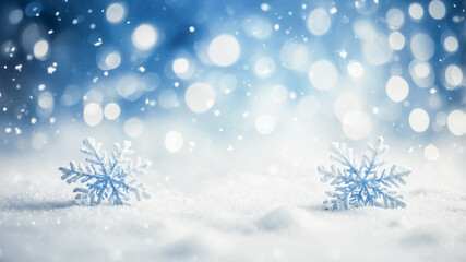 Blue bokeh winter background.