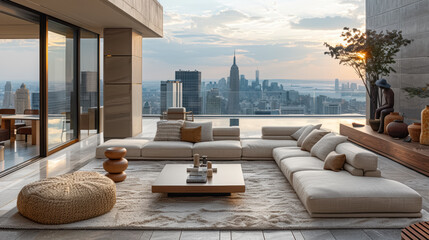 Obraz premium Beautiful minimalist living room with sleek furniture