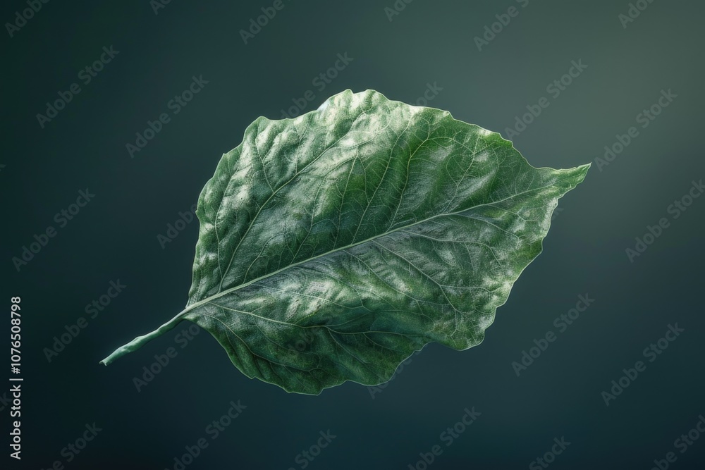 Poster a single green leaf sits alone on a black background, perfect for use in minimalist designs or as a 
