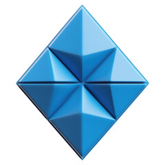 A blue diamond shape with four points isolated on transparent or white background, png