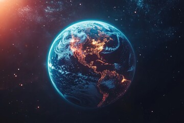 Naklejka premium View of the Earth from space at night showing stars and city lights
