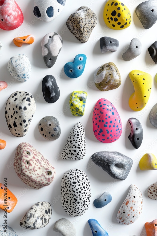 Poster a collection of variously colored rocks arranged on a clean white background
