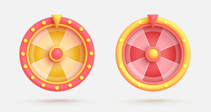 Set vector 3d icon isolated on white background. Red and yellow game icon. Wheel of fortune, roulette. Vector illustration for postcard, icons, poster, banner, web, design, arts