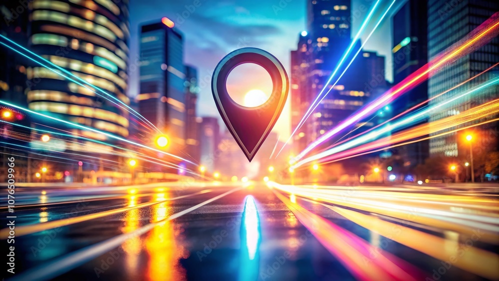 Poster modern location pin design with long exposure effects and dynamic background for enhanced visual app