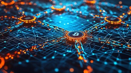 Glowing Blockchain Network Representing Decentralized Connectivity and Peer to Peer Technology Concept