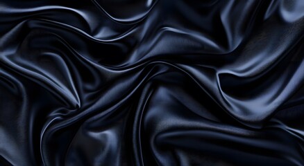 Fototapeta premium Black silk fabric and background. Creating a simple yet elegant abstract composition with digital art style patterns, can be used as wallpaper or background in graphic design projects.