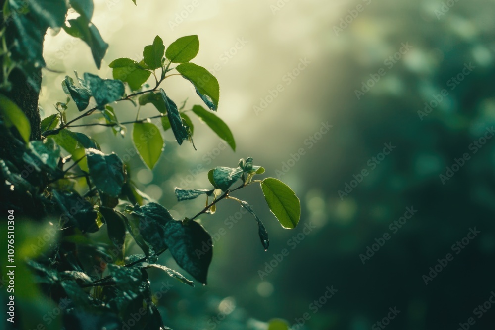 Poster a close-up view of a plant with leaves, ideal for use in botanical or nature-themed contexts