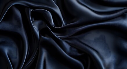 Fototapeta premium Black silk fabric and background. Creating a simple yet elegant abstract composition with digital art style patterns, can be used as wallpaper or background in graphic design projects.