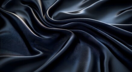 Fototapeta premium Black silk fabric and background. Creating a simple yet elegant abstract composition with digital art style patterns, can be used as wallpaper or background in graphic design projects.