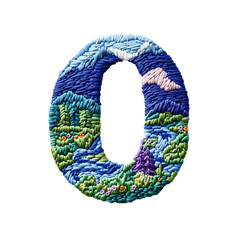 Number 0 zero font, alphabet letter. Natural embroidery typography reflect handcraft themes; sewing, needlework, DIY, local fleas market. Illustration for creative number design