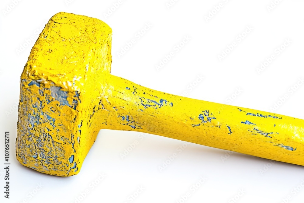 Poster a yellow hammer sitting on a white surface, great for use in diy tutorials or product displays