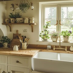 Country Kitchen Interior Design with a Window and a Double Sink