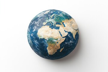 A blue and gold globe sitting on a white surface