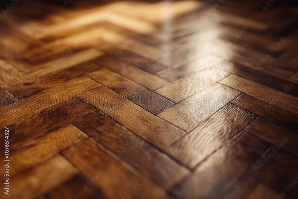 Aufkleber close-up shot of a wooden floor with a light shining on it, suitable for use in interior design or a