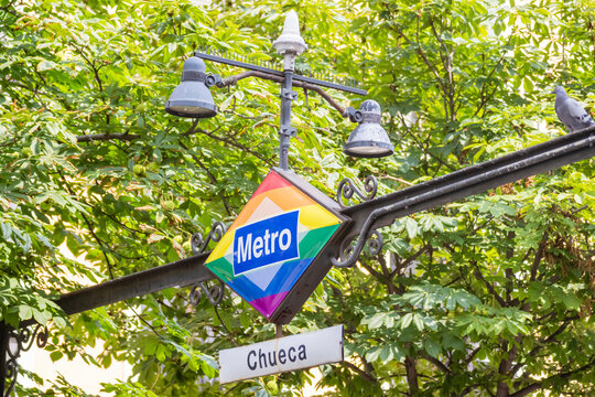 Madrid, Spain; June 27 2023: Chueca neighborhood in Madrid, decorated during gay pride day celebrations