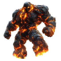 Lava Golem Monster Standing Fiercely on Isolated Background, Isolated on Transparent Background