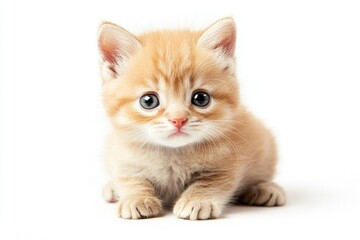Fototapeta premium A small orange kitten sitting on a white surface