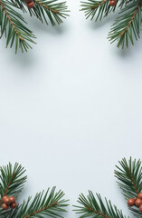 Festive christmas background with pine branches and berries for holiday design