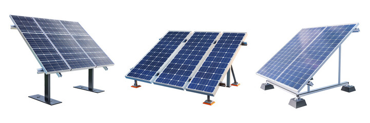 Set of different solar panels on transparent background PNG