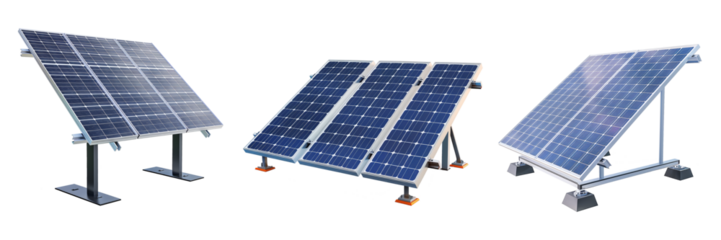 Set of different solar panels on transparent background PNG