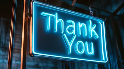 A neon sign that says "Thank You" in blue. © Galib