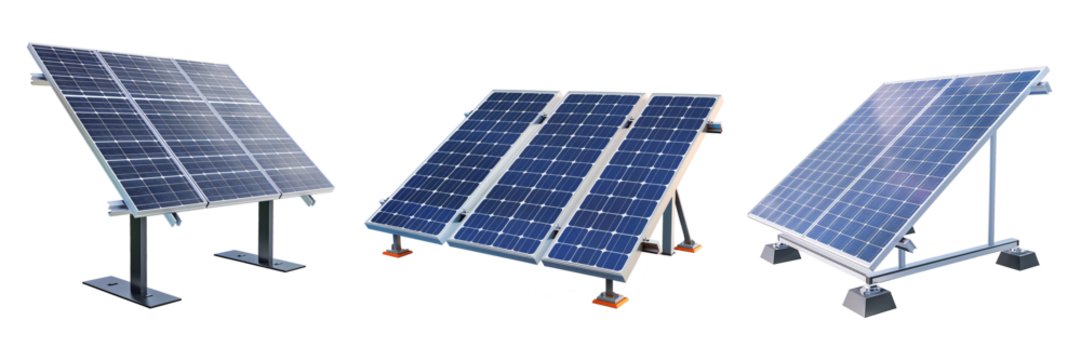 Set of different solar panels on transparent background PNG