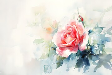 flower roses watercolor hand drawn illustration isolated on white background
