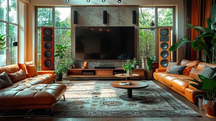 Big TV wall screen in modern living room