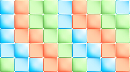 Mosaic jigsaw puzzle pattern with multi colored tiles of square cubes. Random bright copy space for design of web pages and interface. 3D vector background