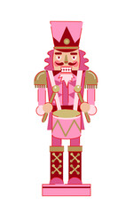 Pink Nutcracker Soldier with drum Illustration. Drummer Toy Illustration. Christmas Decoration.