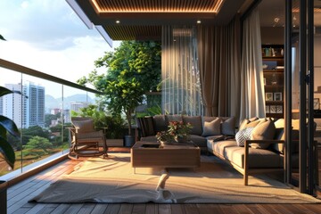 Fototapeta premium Apartment condominium interior design balcony room architecture.