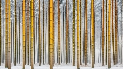 A Row of Tall Trees in a Snowy Forest