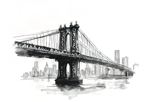 Manhattan Bridge in New York City United States America Famous suspension bridge in NYC USA, it connects Manhattan and Brooklyn by spanning the East River for travel. Image with vintage filter effect
