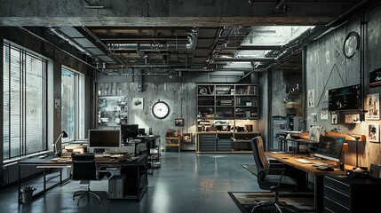 Fototapeta premium an industrial-inspired open workspace with digital features
