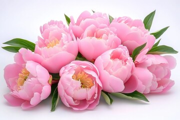 A bunch of pink flowers on a white surface, ideal for decoration or branding purposes