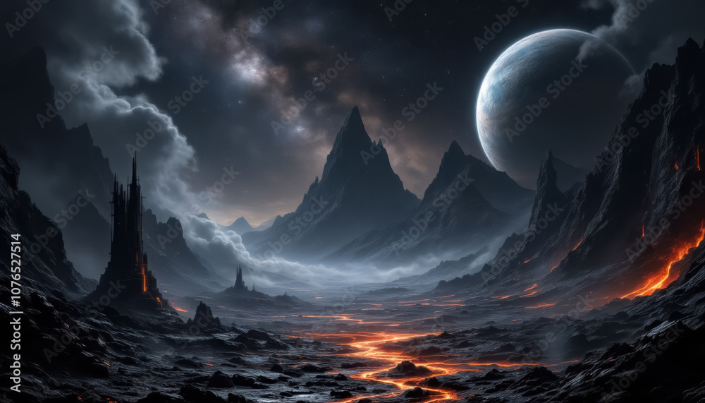 Wall mural unknown planet from outer space. space nebula. cosmic cluster of stars. outer space background
