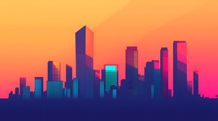 Fototapeta premium Vibrant city skyline at sunset captures urban energy and modern architecture