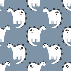 Dinosaur minimal kids seamless pattern, background in blue tones. Repeating print for fabric, wrapping paper, textile, wallpaper